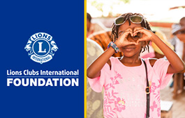 LCIF logo with child making heart hand sign
