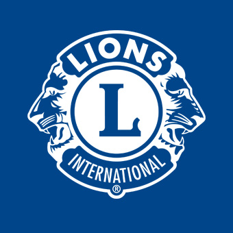 青地の背景に白のライオンズ・インターナショナルロゴ